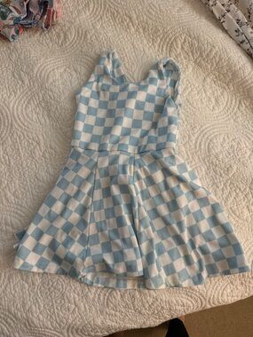 Girls Blue and White Checkered Skater Dress